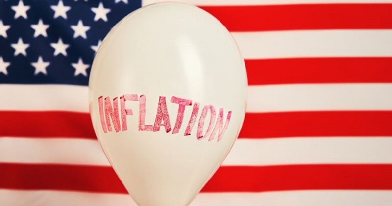 Bandiera americana, palloncino con scritta inflation