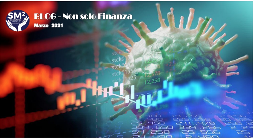 Copertina con grafico dei mercati e virus covid