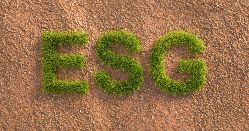 Scritta ESG, erba, terreno